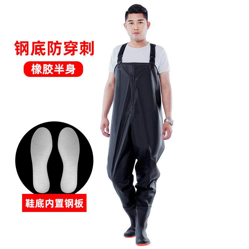高档身下水裤半防雨水鱼裤连体裤皮叉防护钓鱼加衣服厚耐磨雨鞋雨图片
