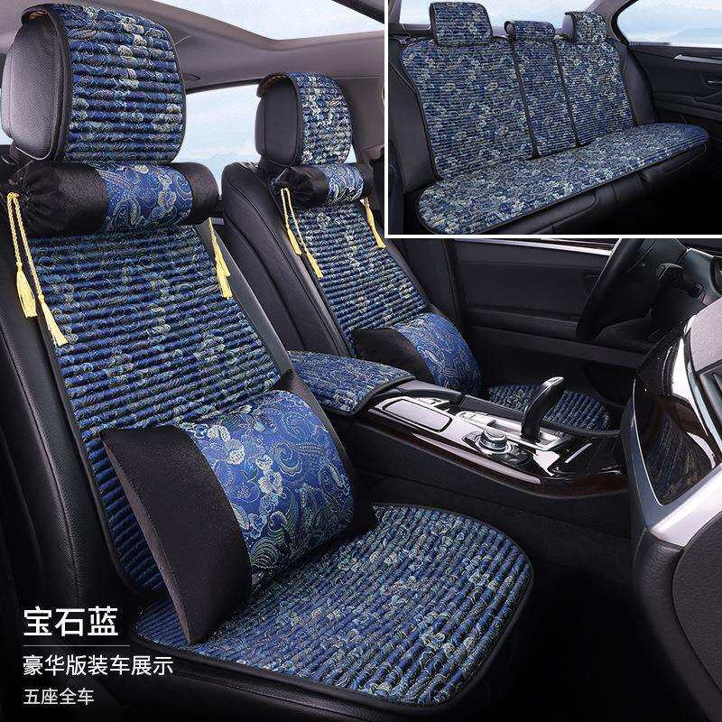 新款汽车座垫四季通腰用国潮蛮马风贡缎刺绣国风刺绣鞍垫荞麦壳小