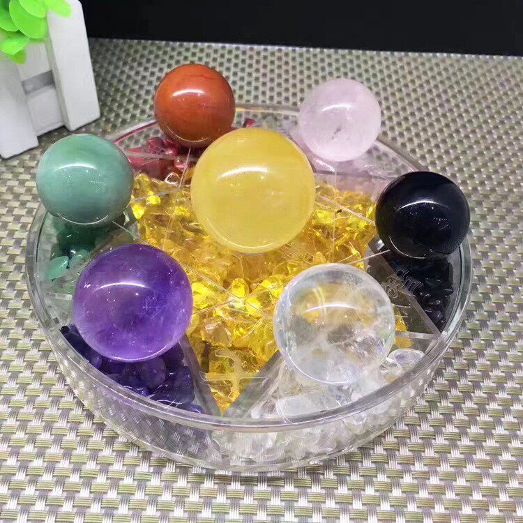 新款直销仁天然七彩七星阵摆件水晶球摆饰多种矿石室内桌面办公室