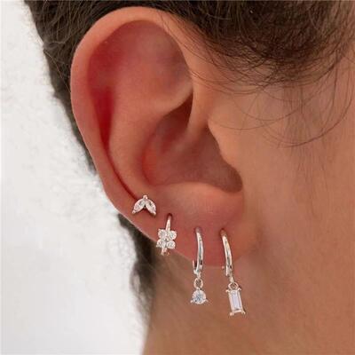 2PC Stainless Steel Little Huggies Hoop Earrings For Women T