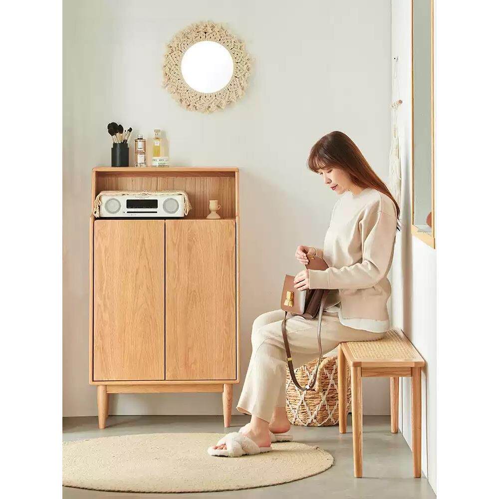 全实木鞋柜北欧现代红橡木多功能双门储物柜家庭入口门入口柜