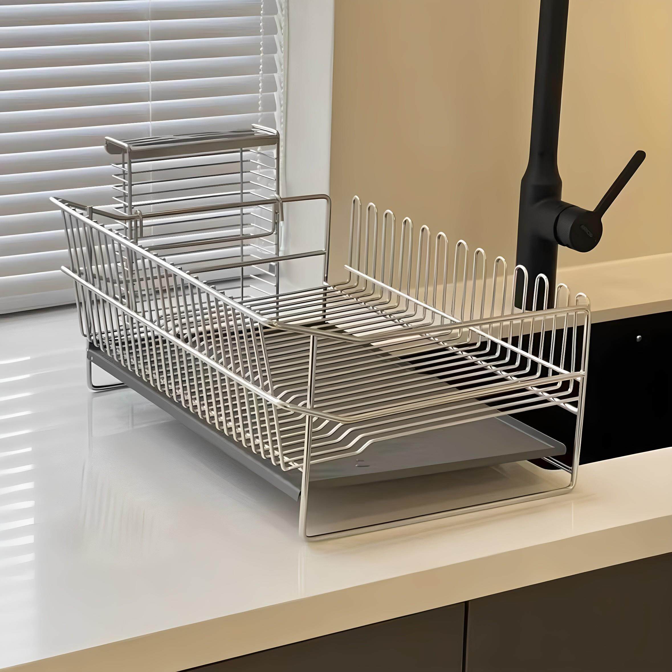 不锈钢碗碟沥水架免安装厨房水槽边餐具收纳架多功能大容量置物架