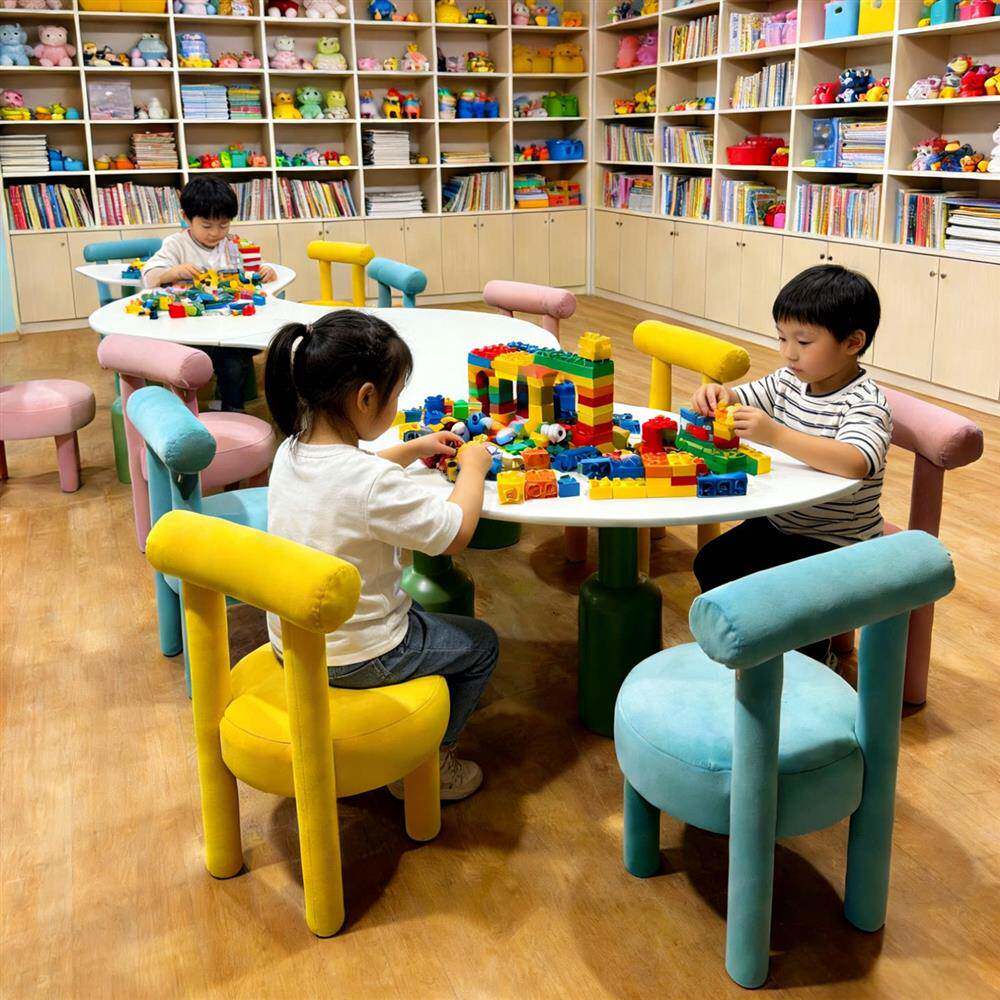 儿童桌椅套装彩色圆弧形幼儿园早教学习桌椅组合时尚简约手工桌椅