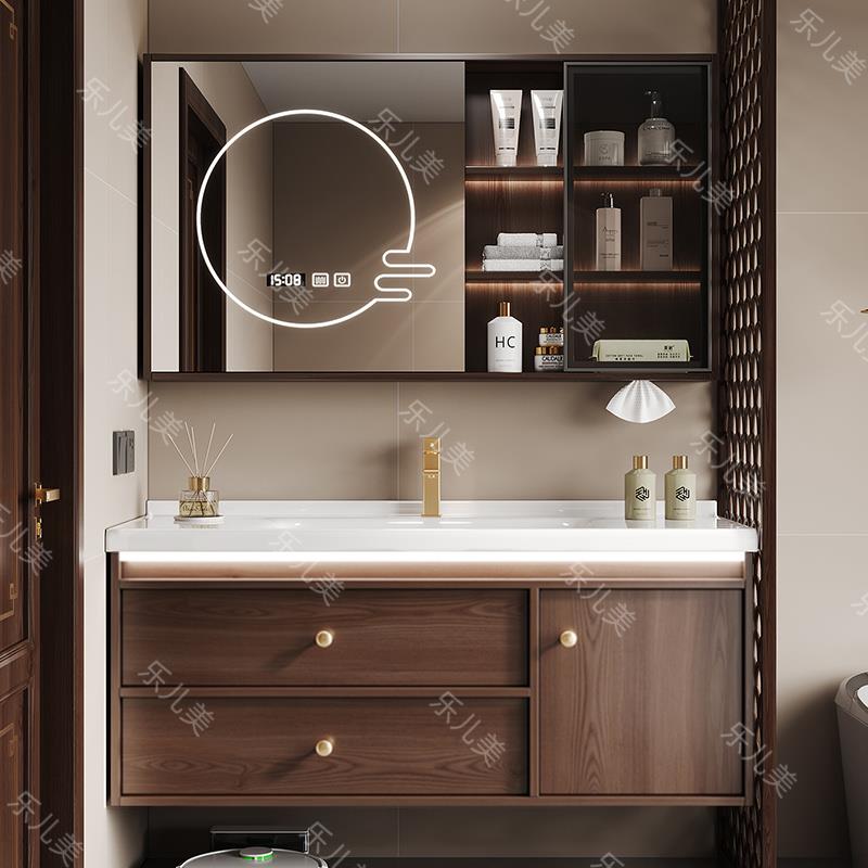 定制新中式浴室柜组合洗脸盆75cm85公分95厘米105.115陶瓷一体盆