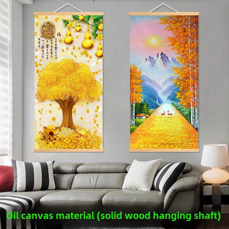 黄金树发财树装饰画客厅玄关黄金大道摇钱树招财油画布实木挂画