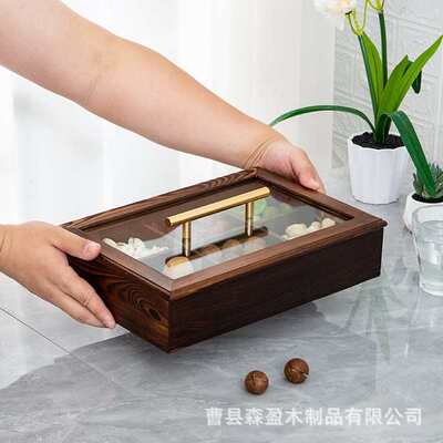 现货六宫格木质干果盒分带盖茶点禅意茶室客厅创意零食果盒收纳盒
