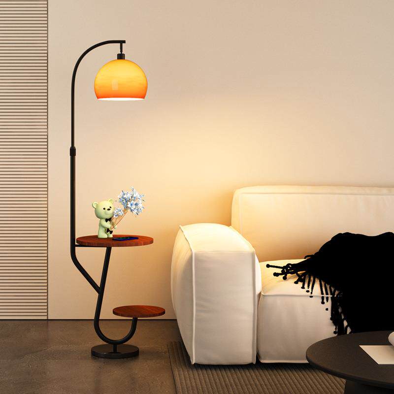 中古风柚子落地灯客厅沙发旁边2026新款民宿卧室置物一体茶几复古