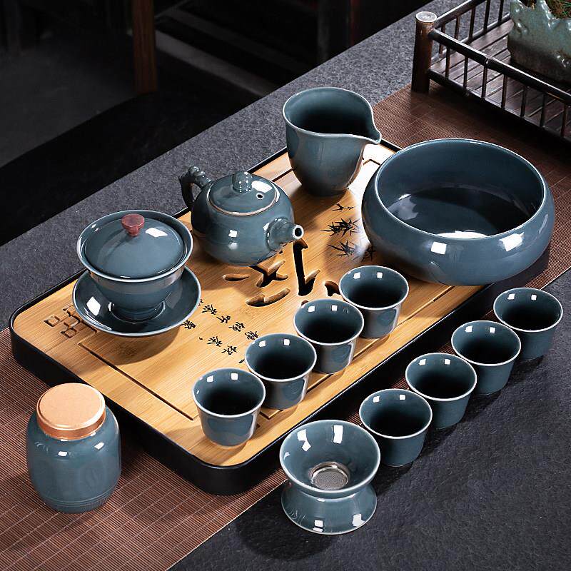哥窑功夫茶具家用整套茶杯套装办公室会客泡茶器茶壶盖碗陶瓷茶罐