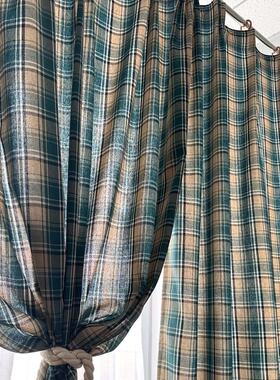 采购产品蓝色斯堪的纳维亚格子成品窗帘，覆古隔断窗帘，床和早餐