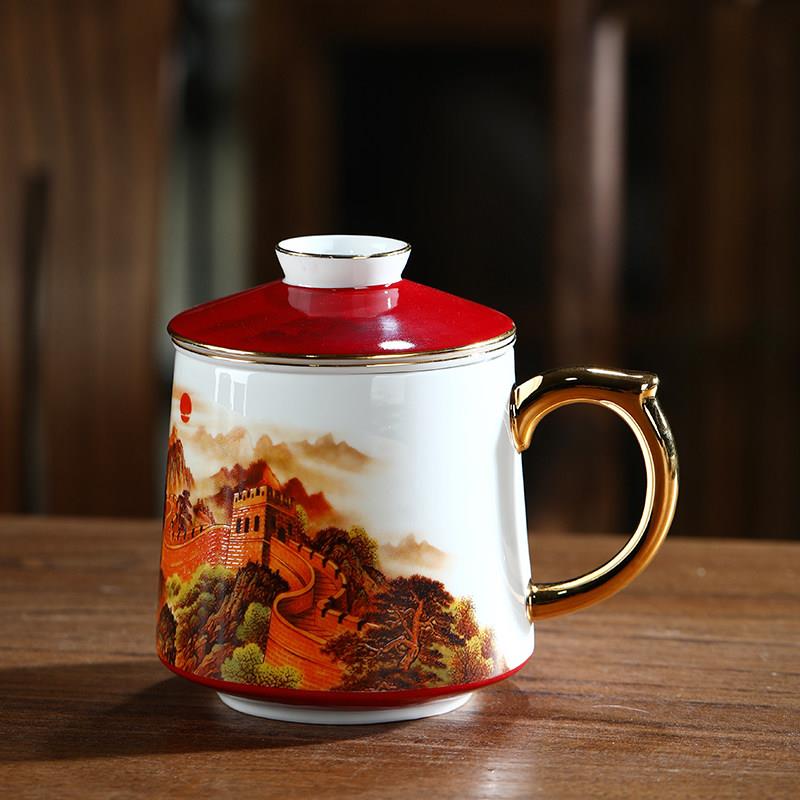景德镇茶杯个人专用陶瓷中国风杯子办公室水杯陶瓷过滤泡茶杯带盖
