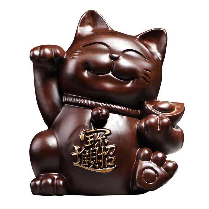 黑檀木雕摆件招财进宝猫实木质雕刻店面开业收银台摆件红木工艺品