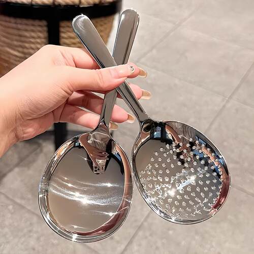 Public-use round stainless steel soup ladle, slotted spoon,