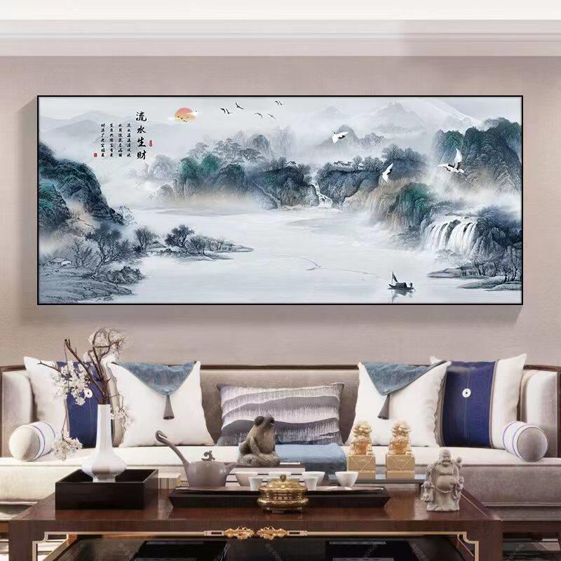 整张横版山水画装饰画办公室客厅沙发背景墙挂画国画山水招财挂画
