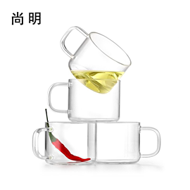 尚明耐热加厚玻璃小茶杯功夫品茗杯 带把酒杯玻璃水杯子白酒家用