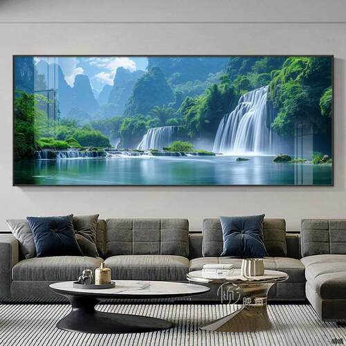 简约生财山水客厅背景墙装饰画