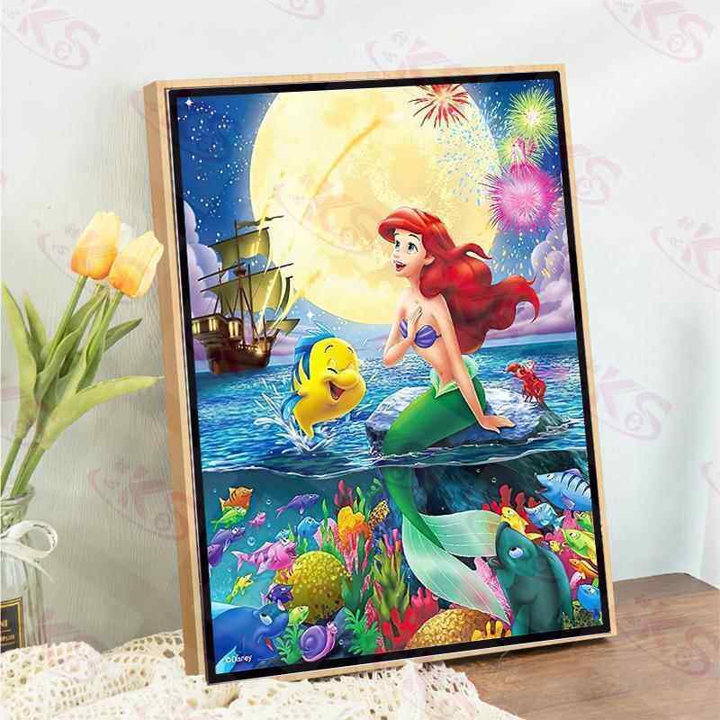 美人鱼公主十字绣2024新款线绣客厅小幅卧室玄关竖版小件满绣餐厅