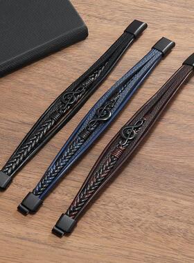 跨境新款覆古创意男士手炼 音乐符号简约皮质多层手环 磁吸扣饰品