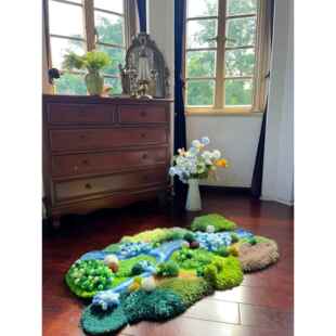 风派苔藓地毯diy材料包卧室客厅床边轻奢高级沙发网红绿色感毛绒