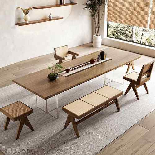 现代简约泡茶桌实木休闲家用亚克力茶桌客厅书房大堂会客喝茶桌子