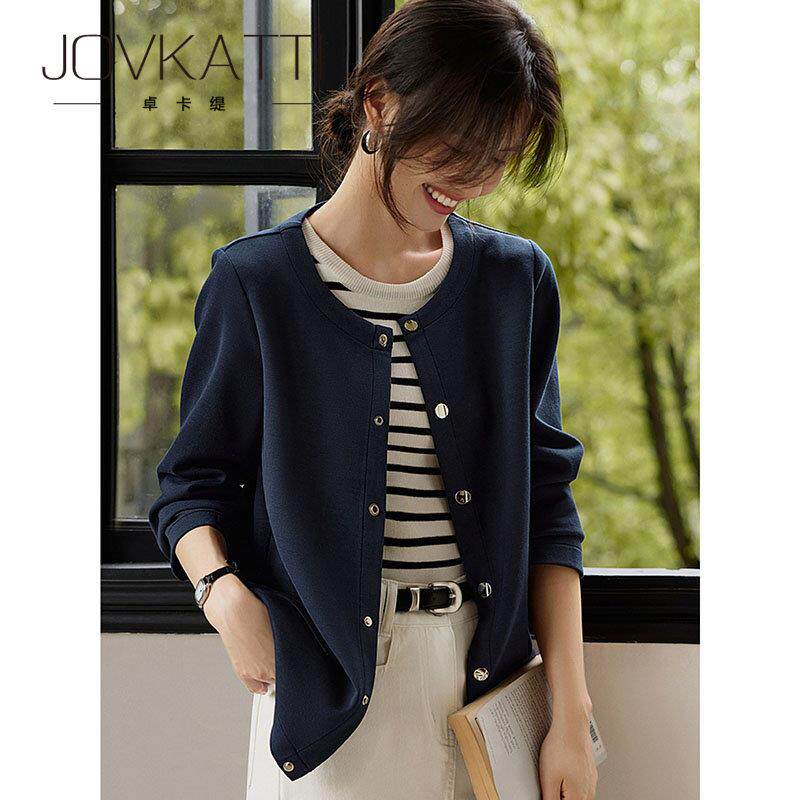 2026春季新款通勤百搭圆领休闲短外套薄款显瘦宽松长袖开衫上衣女