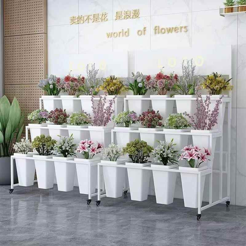 花鲜见详情花展示架多层阶式可移动花架示铁艺梯架带轮多功能花桶