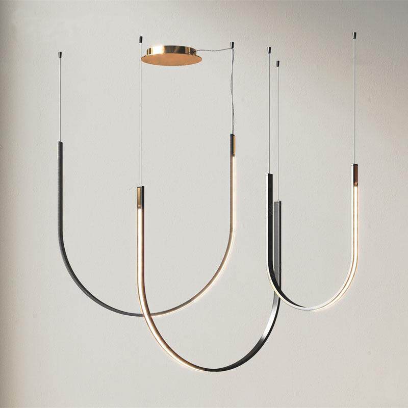 后现代设计师U型吊灯客厅餐厅样板房前台创意别墅复式楼梯间吊灯