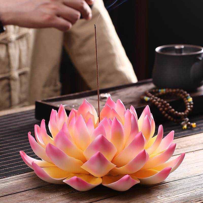 禅意中式香插陶瓷睡莲花朵线香座家用大号莲花手工装饰品香器摆件