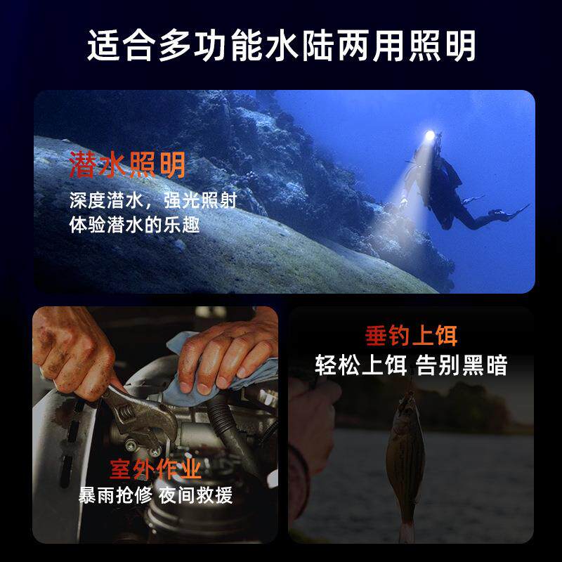 雅尼Q7潜水头灯强光充电超亮防水超长续航头戴式手电筒户外水下专