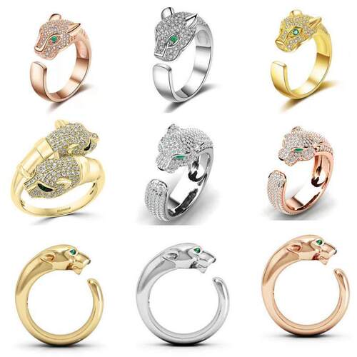 Leopard Panther Head Green Eye Opening Ring Micro-inlaid Cry