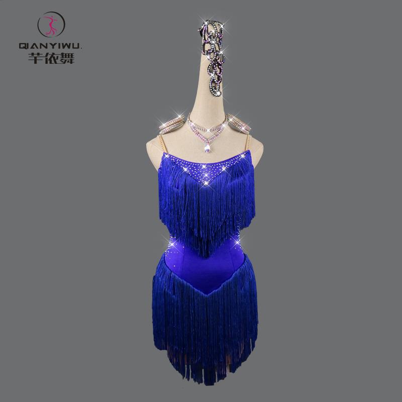 高档202钻舞4新款拉丁比赛女表演出服性感吊带露背显瘦solo舞台流