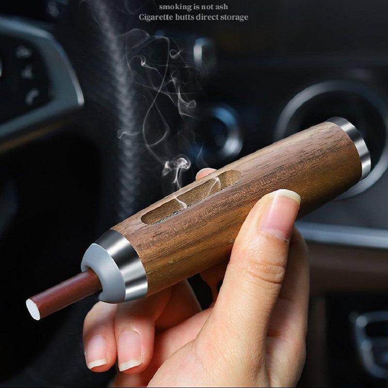 新款直销车载烟灰缸防烟灰免弹不掉烟灰抽烟神器懒人开车烟嘴胡桃