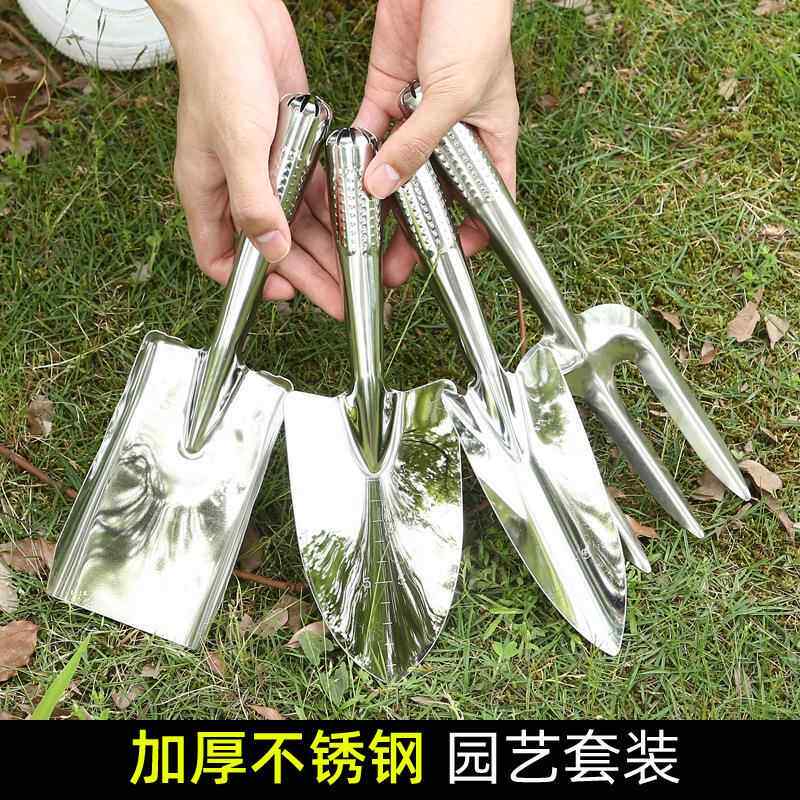 不锈钢锹铲子种养花小方铲家用园艺园林不锈钢刻度小花铲赶海工具