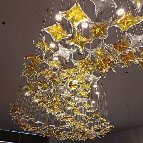 天亨工程酒店大堂灯具售楼部沙盘宴会厅前台商场海星玻璃装饰吊灯