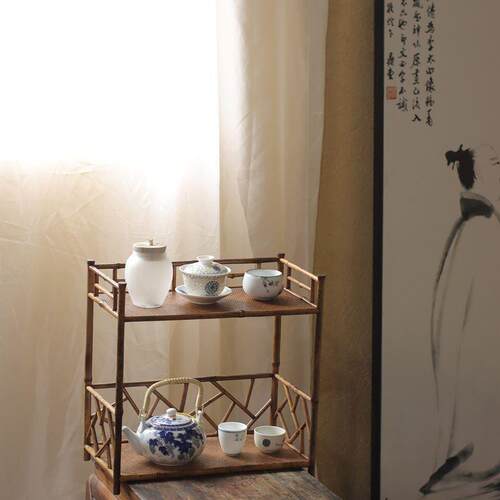 手工 古香 梅鹿竹 精工茶棚 茶架 博古架 煎茶道茶棚 茶道零配