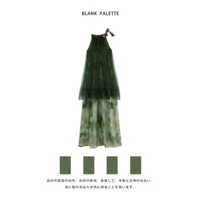 Blank palette|绿色新中式高端精致洋装设计感小众裙子女夏季