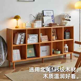 一刻木器实木书柜家用落地半墙置物原木书架樱桃木格子储物柜