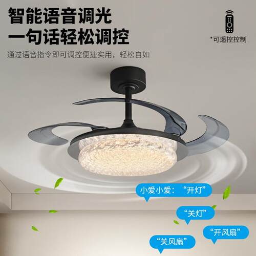 意式极简隐形风扇灯现代简约餐厅卧室书房全光谱护眼吸顶吊扇灯