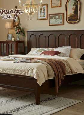 贝诺歌美式复古实木床法式复古主卧双人床卧室平头床大床简美婚床