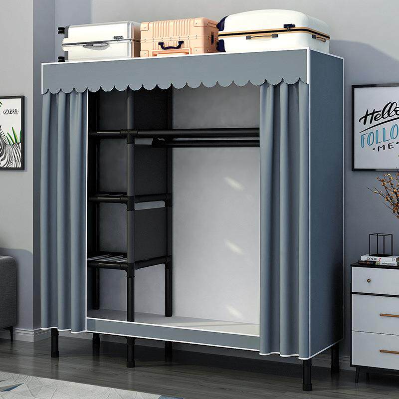 布衣柜家用简易衣柜卧室钢管加粗粗加固组装出租房落地架子收纳橱