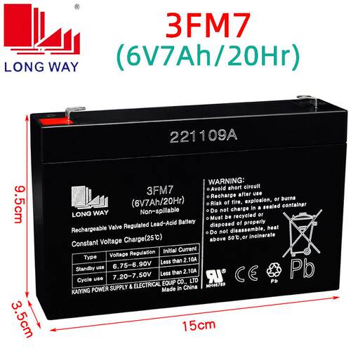 LONGWAY天能龙威儿童电动车6V7ah20hr3FM7电瓶摩托车大容量蓄电池