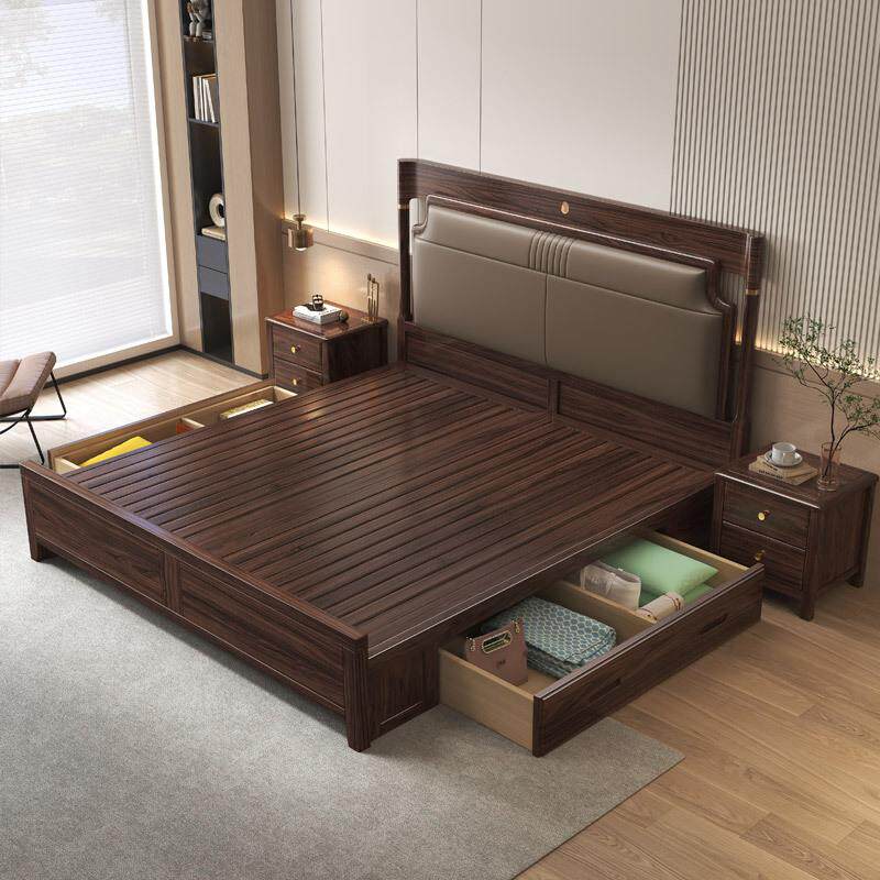 新中式全实木乌金木床家用主卧储物软靠床1.8米民宿酒店双人大床