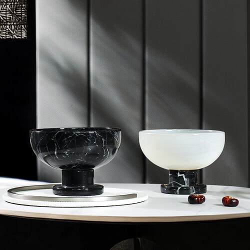 美式简约北欧天然大理石果盘设计师别墅样板房售楼处高端软装饰品