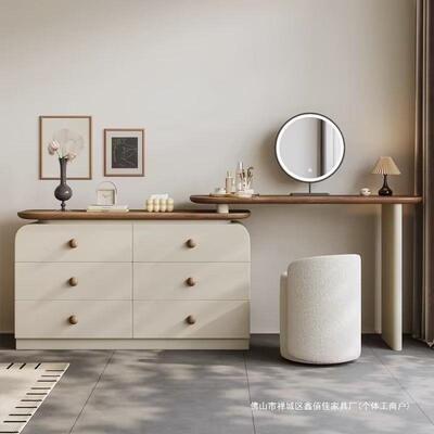 热中古风梳妆台带抽屉法式梳妆台化妆桌实木收纳一体奶油简约斗柜