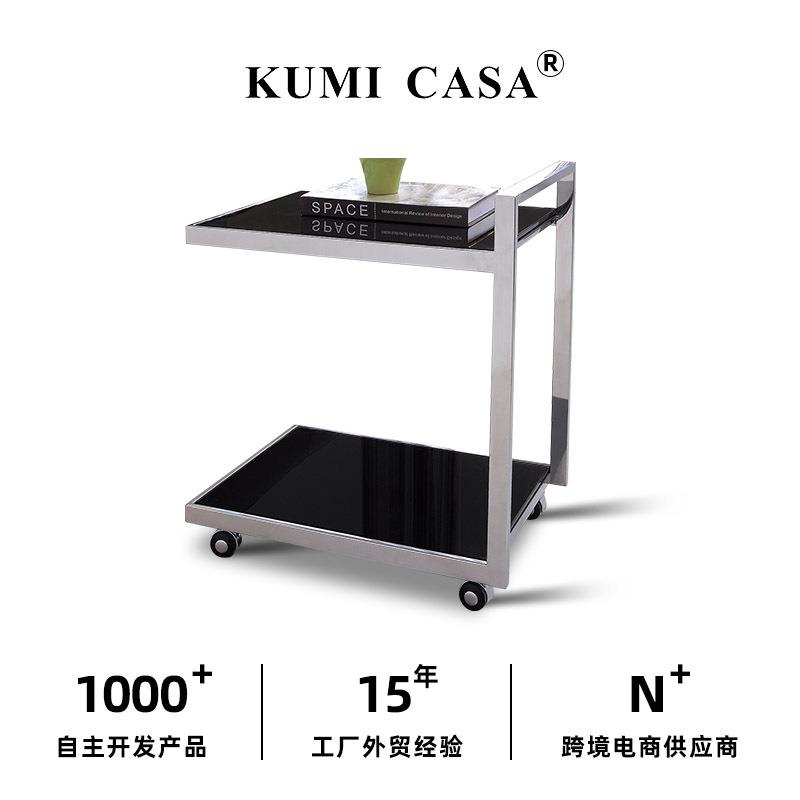 可移动简约创意玻璃边几卧室茶几客厅家用不锈钢现代沙发方形角几