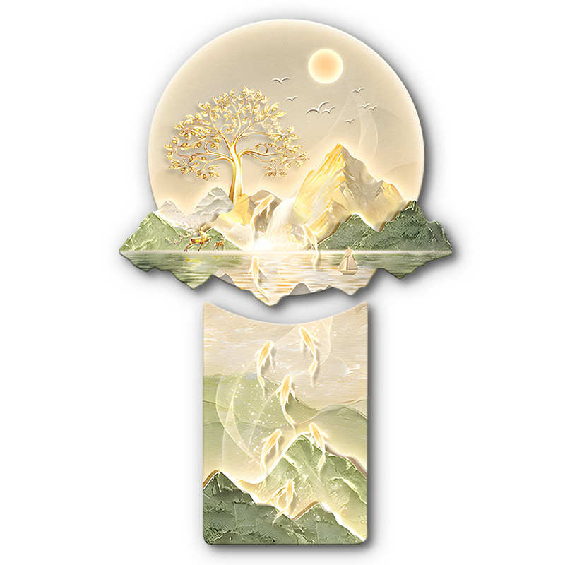 壁灯画感鱼尽头九入户挂画对门玄关聚财走廊大气山水高级装饰画正