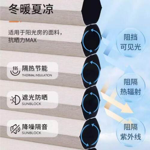 玻璃阳光房蜂巢帘电动手动防晒隔热降温遮光窗帘天棚遮阳百叶窗帘