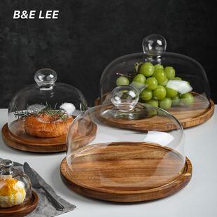切块蛋糕托 托盘点心甜品商用蛋糕盘玻璃罩圆形木质面 面包蛋糕展