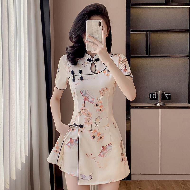 足浴技师工作服旗袍短裤套装夏美容院桑拿按摩洗浴足疗工装