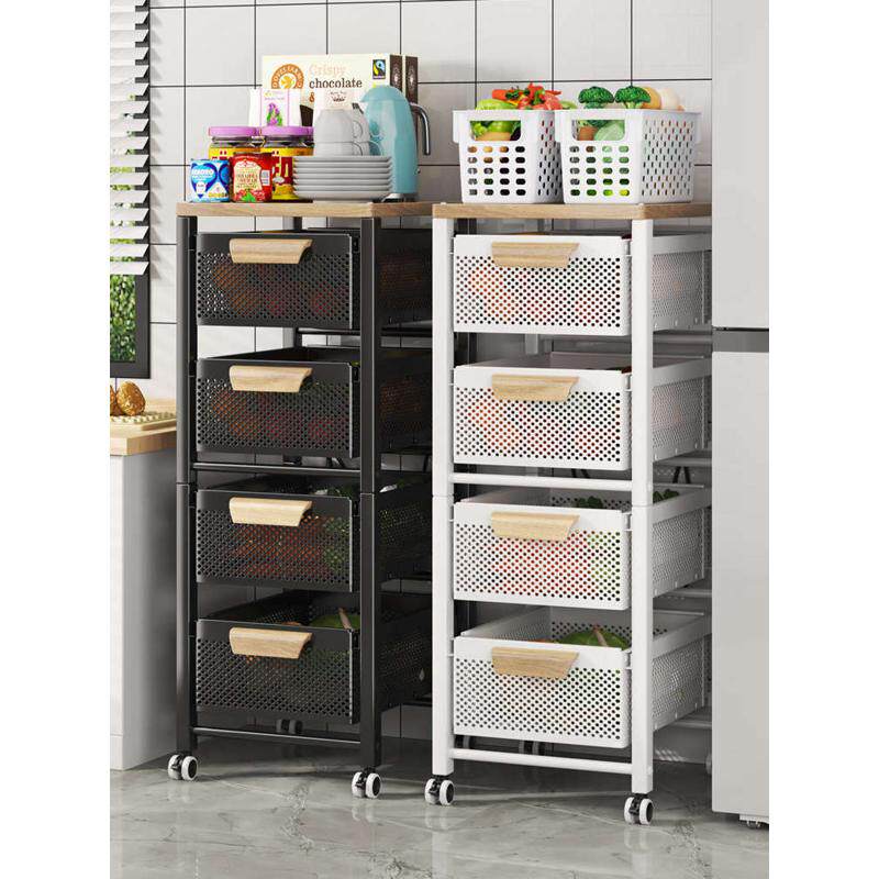 厨房果蔬蔬菜收纳置物架抽拉式多功能落地夹缝储物柜多层蔬果篮