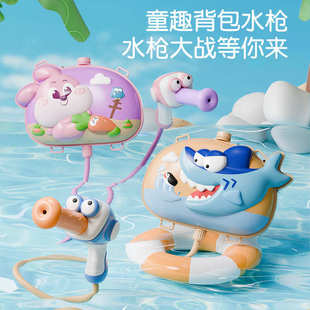 夏天户外沙滩戏水连发呲喷水枪玩具批发 儿童大容量背包水枪抽拉式